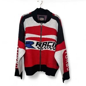 COPPER RIVET RED RACING FULL-ZIP SWEATER Size Large NWT